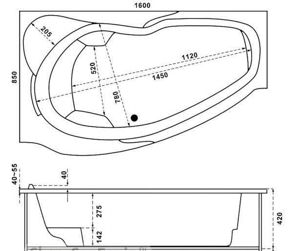 Купить ванна акриловая мартиника 1600*850 правая, bas. в Иваново магазин сантехники Суперстрой