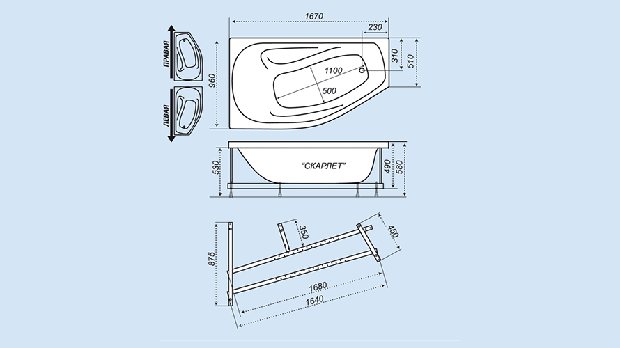 Купить ванна акриловая скарлет 1670 * 960 * 580  с экраном левая,тритон. в Иваново магазин сантехники Суперстрой