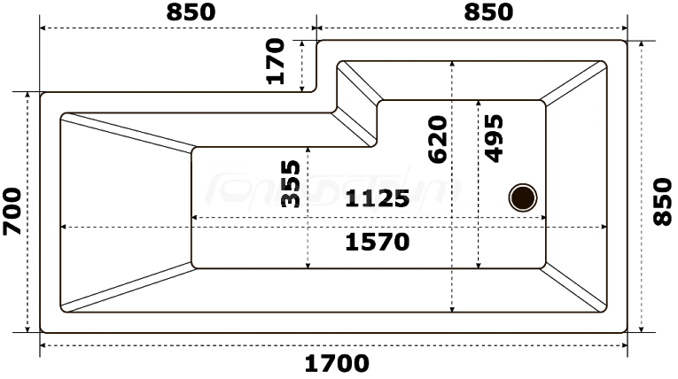 Купить ванна акриловая эсте 1700*850 с экраном правая, bas. в Иваново магазин сантехники Суперстрой