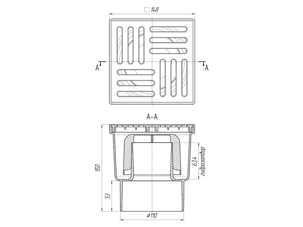 Купить трап вертикальный 110 (15*15) пластиковая решетка та1210, ани. в Иваново магазин сантехники Суперстрой