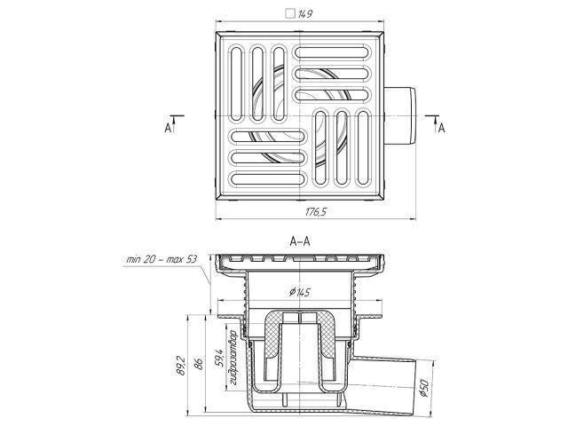 Купить трап горизонтальный 50 (15*15) нж решетка та5612, ани. в Иваново магазин сантехники Суперстрой