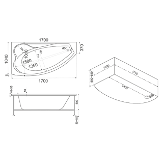 Купить ванна акриловая николь 1700*1000 с экраном и гидромассажем левая, bas. в Иваново магазин сантехники Суперстрой