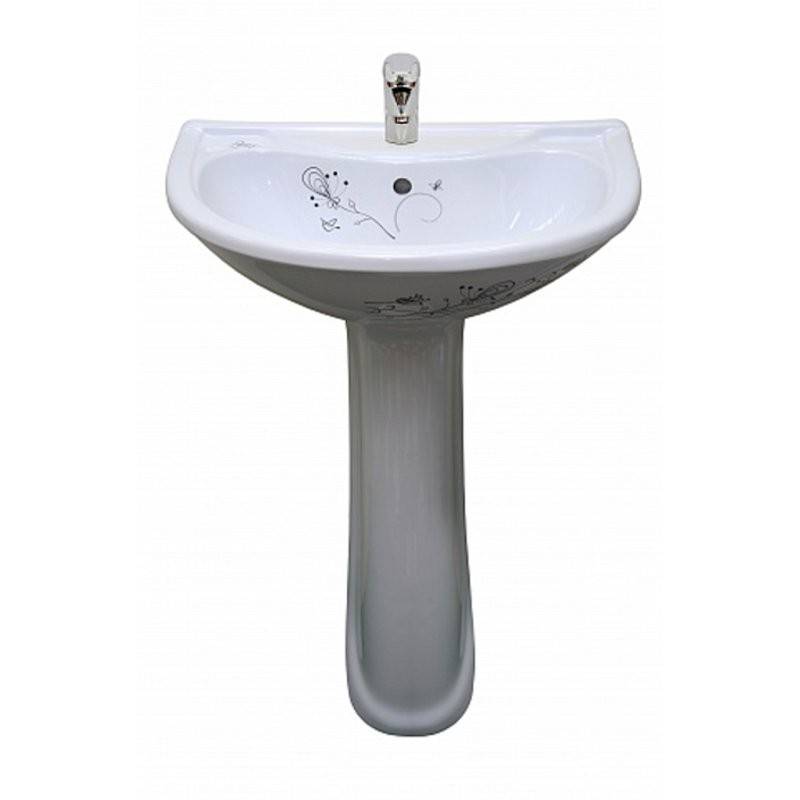 Купить раковина на пьедестале престиж-55  белый декор, старый оскол. в Иваново магазин сантехники Суперстрой