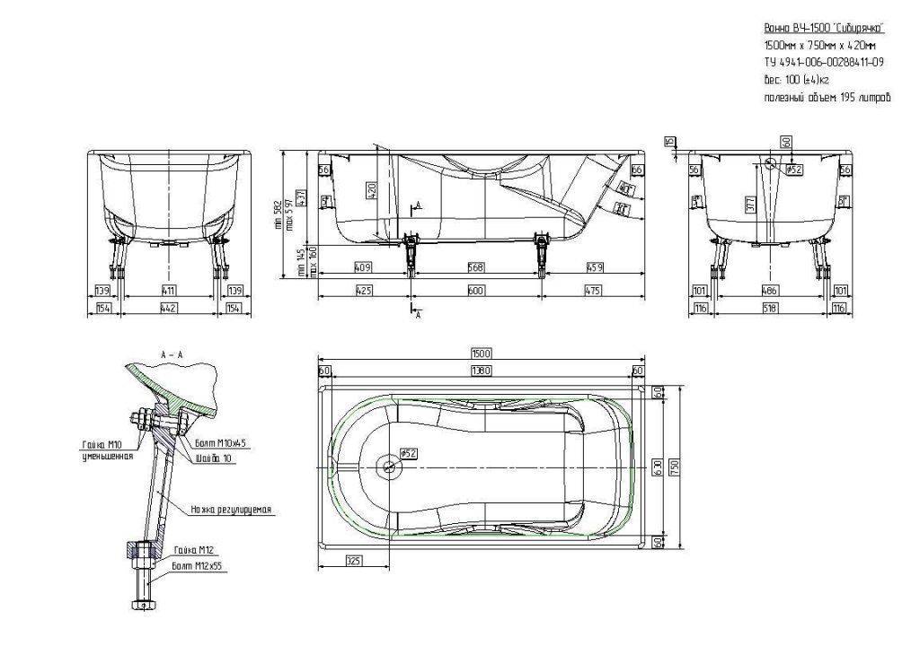 Купить ванна чугунная 150 х75 сибирячка-у, новокузнецк. в Иваново магазин сантехники Суперстрой