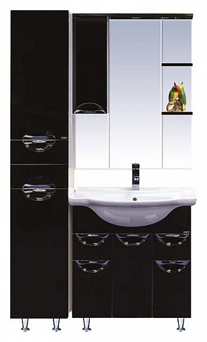 Купить зеркало-шкаф жасмин - 75 лев. (свет) чёрная эмаль,misty. в Иваново магазин сантехники Суперстрой