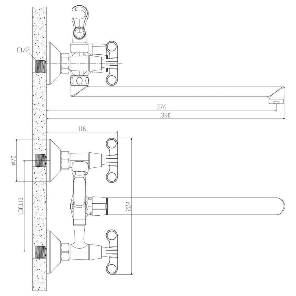Купить смеситель для ванны с душем rs42-80, rossinka. в Иваново магазин сантехники Суперстрой