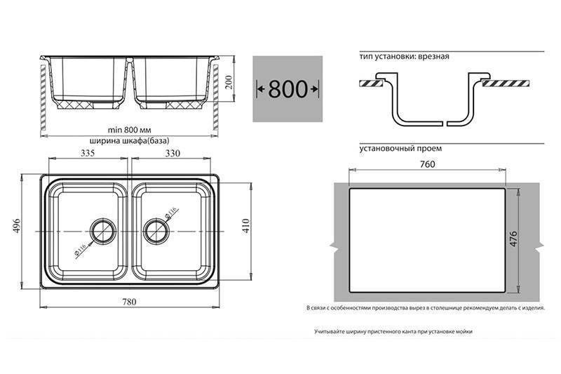 Купить мойка кухонная керамогранит standart gf-s780к (серая) 2 чаши, granfest. в Иваново магазин сантехники Суперстрой