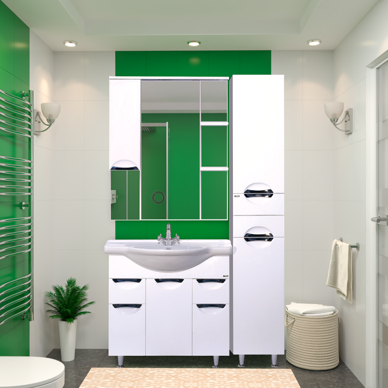 Купить зеркало-шкаф жасмин - 75 лев. (свет) белая эмаль, misty. в Иваново магазин сантехники Суперстрой