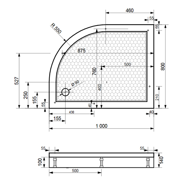 Купить поддон литьевой мрамор омега 1000*800 лев. ассиметричный (компл), эстет в Иваново магазин сантехники Суперстрой