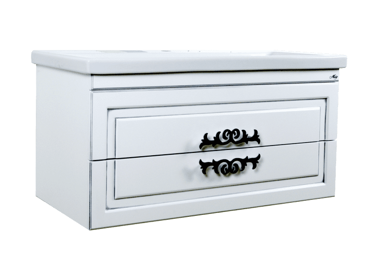 Купить тумба дели-90 подвесная белая  2 ящика+раковина, misty. в Иваново магазин сантехники Суперстрой