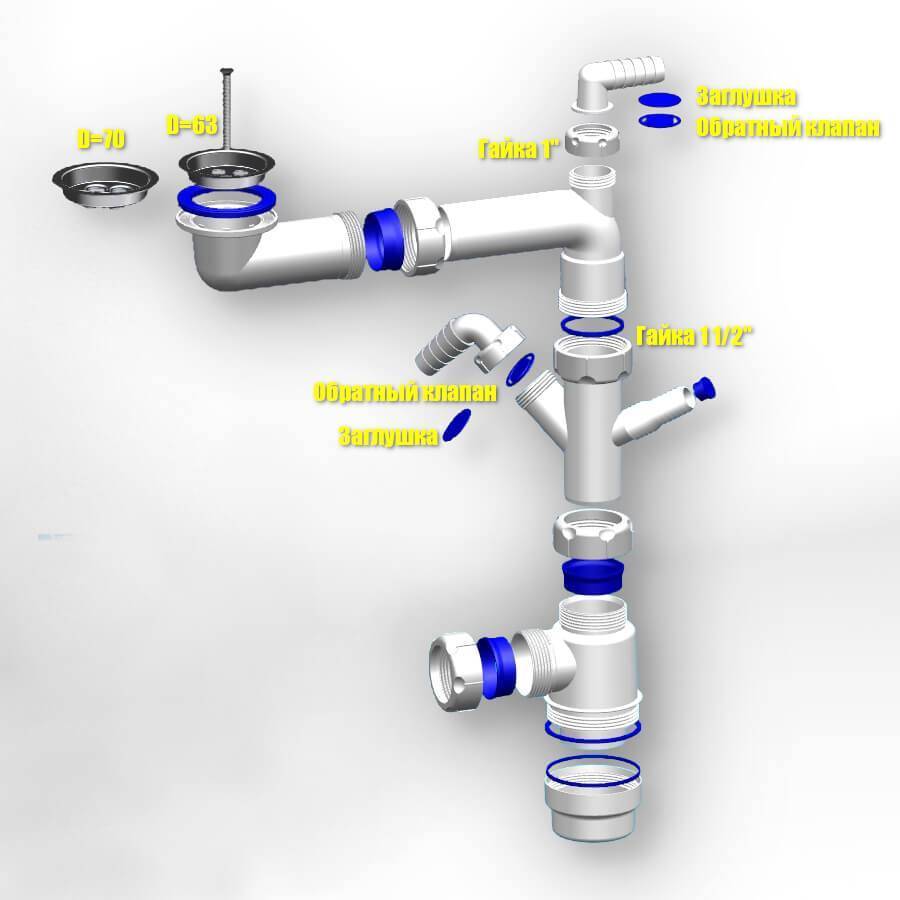 Купить сифон мини 1 1/2х40 телескопический с нержавеющим выпуском 63мм и отводом под стиральную машину, virplast. в Иваново магазин сантехники Суперстрой