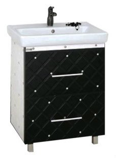 Купить тумба гранд-luxe-60 прямая, черно-белая кожа cristal+раковина, misty. в Иваново магазин сантехники Суперстрой