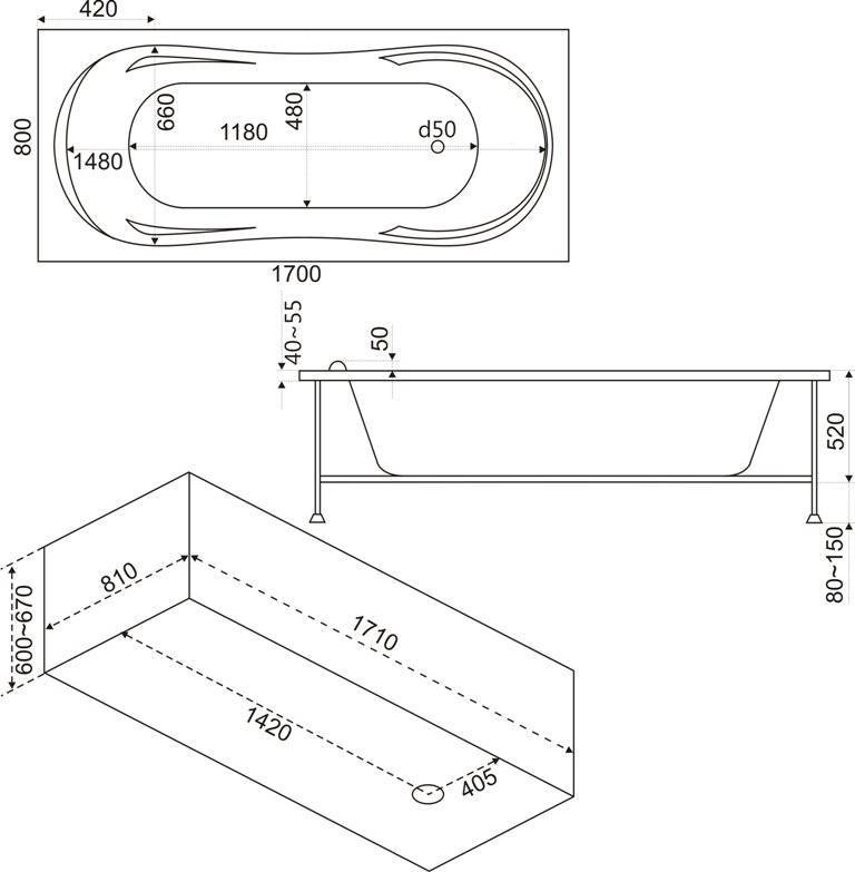 Купить ванна акриловая ахин 1700*800, bas. в Иваново магазин сантехники Суперстрой