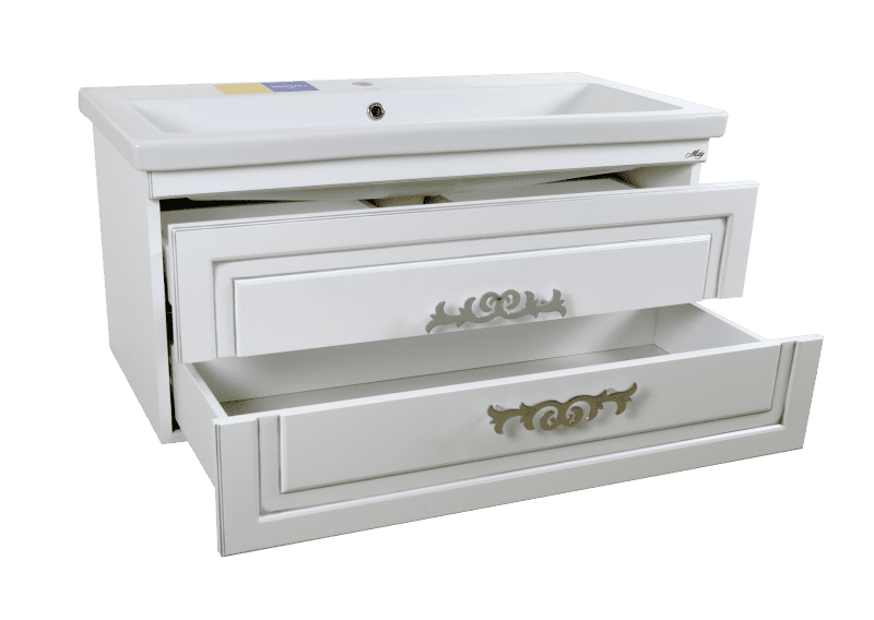 Купить тумба дели-90 подвесная белая  2 ящика+раковина, misty. в Иваново магазин сантехники Суперстрой