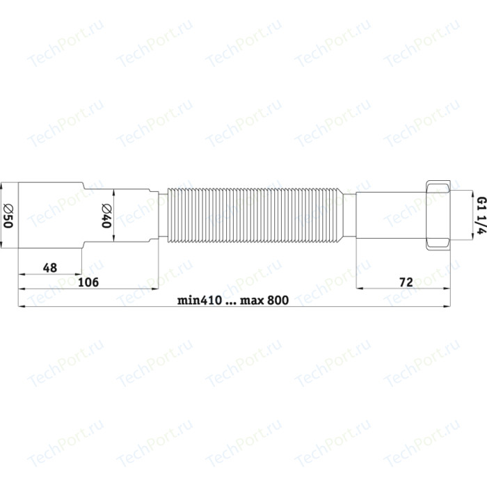 Купить слив гофра к206 40*50 0,8 м 11/4", ани. в Иваново магазин сантехники Суперстрой