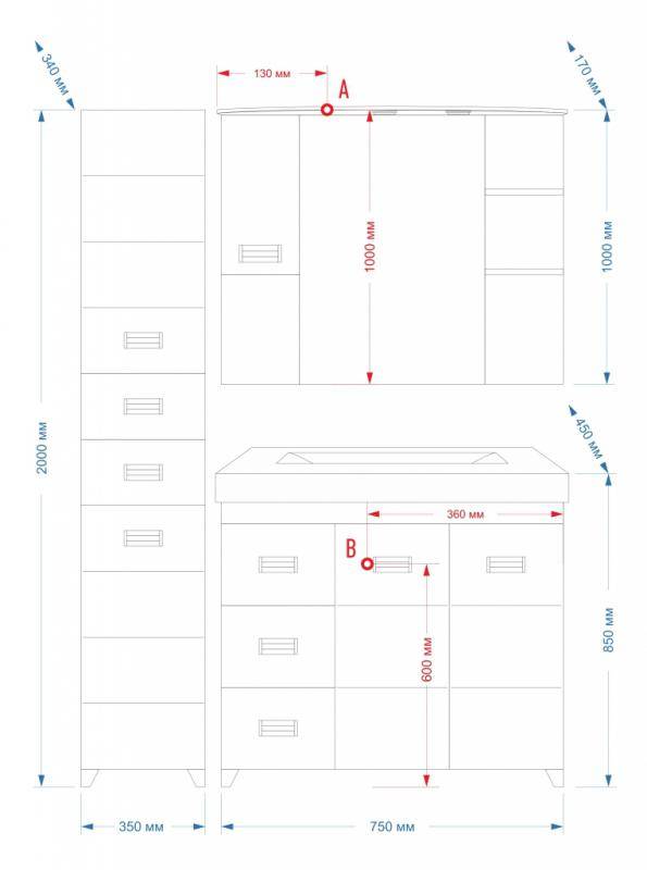 Купить тумба селена-75 прямая, 3 ящ. + раковина, misty. в Иваново магазин сантехники Суперстрой