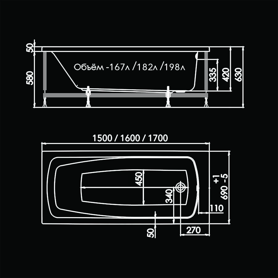 Купить ванна акриловая  london 1500х700,тритон. в Иваново магазин сантехники Суперстрой