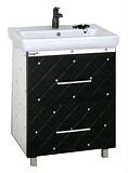 Купить тумба гранд-luxe-60 прямая, черно-белая кожа cristal+раковина, misty. в Иваново магазин сантехники Суперстрой