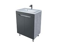 Купить тумба абигель-65,2 двери,серый/цемент+раковина milen-65,stella polar. в Иваново магазин сантехники Суперстрой