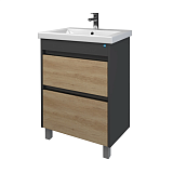 Купить тумба диана-60 сонома/черная+раковина фостер-60,stella polar. в Иваново магазин сантехники Суперстрой