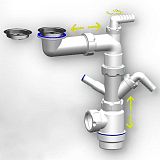 Купить сифон мини 1 1/2х40 телескопический с нержавеющим выпуском 63мм и отводом под стиральную машину, virplast. в Иваново магазин сантехники Суперстрой